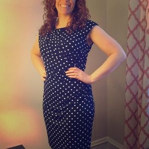 Navy blue polka dot wrapped dress